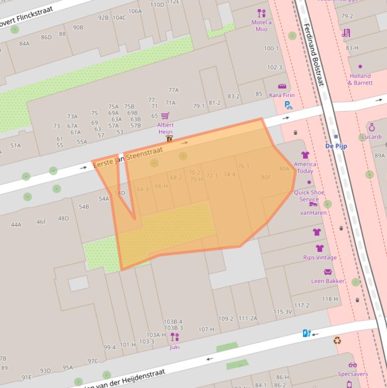 Kaart van postcodegebied 1072NN.