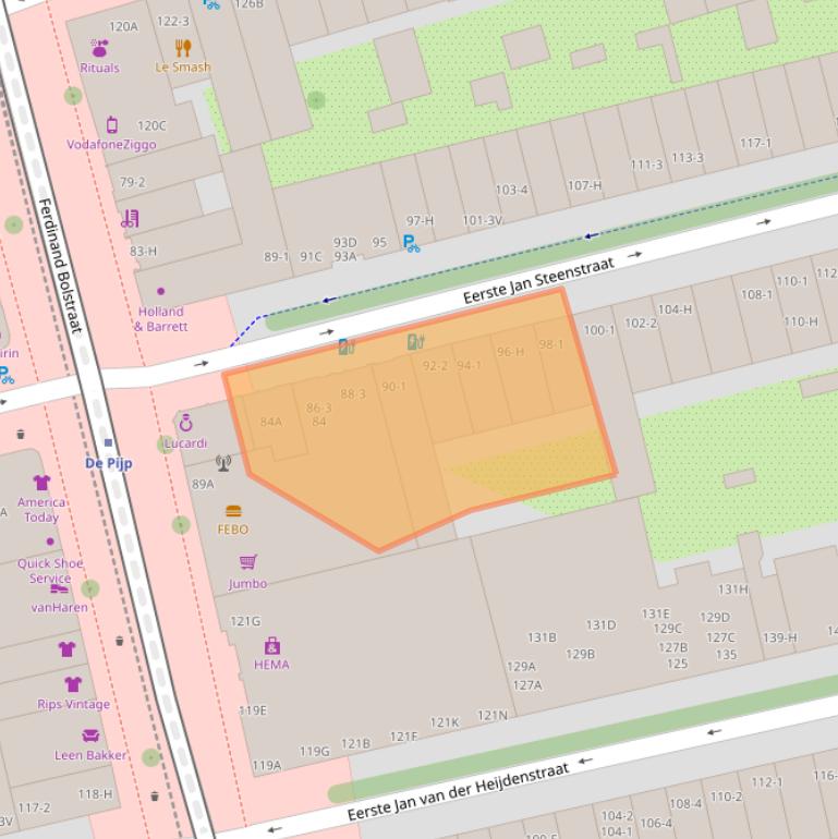 Kaart van postcodegebied 1072NP.