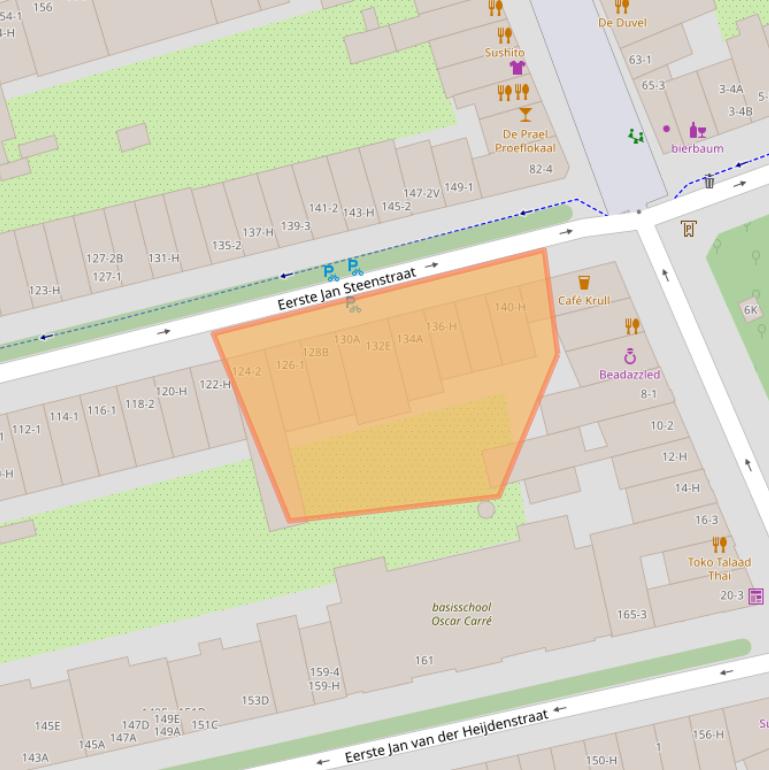 Kaart van postcodegebied 1072NT.
