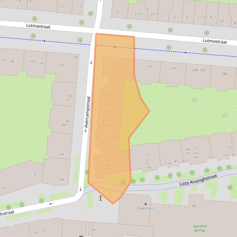 Kaart van postcodegebied 1072RA.