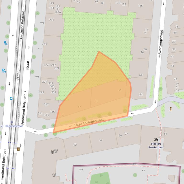 Kaart van postcodegebied 1072RC.