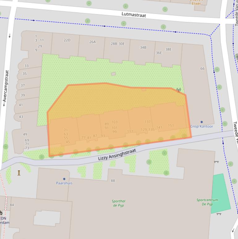 Kaart van postcodegebied 1072RE.