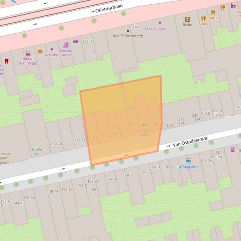 Kaart van postcodegebied 1072SV.