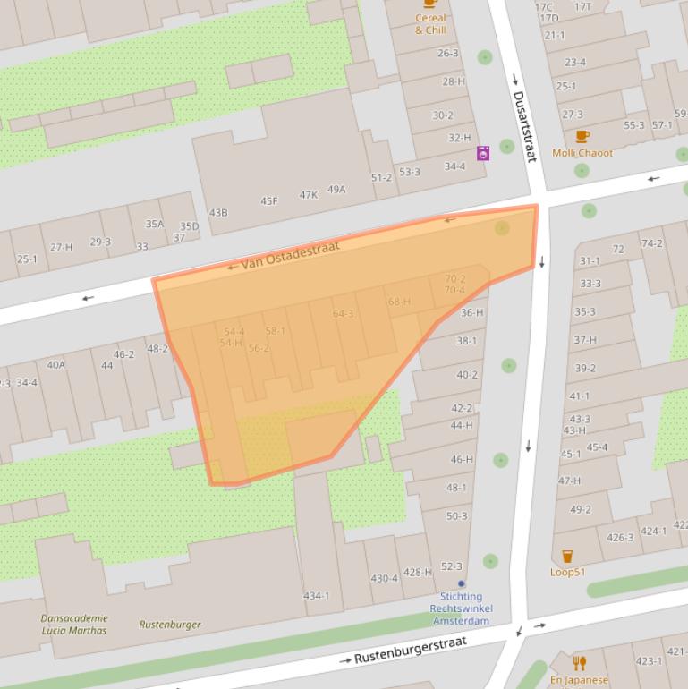 Kaart van postcodegebied 1072TA.