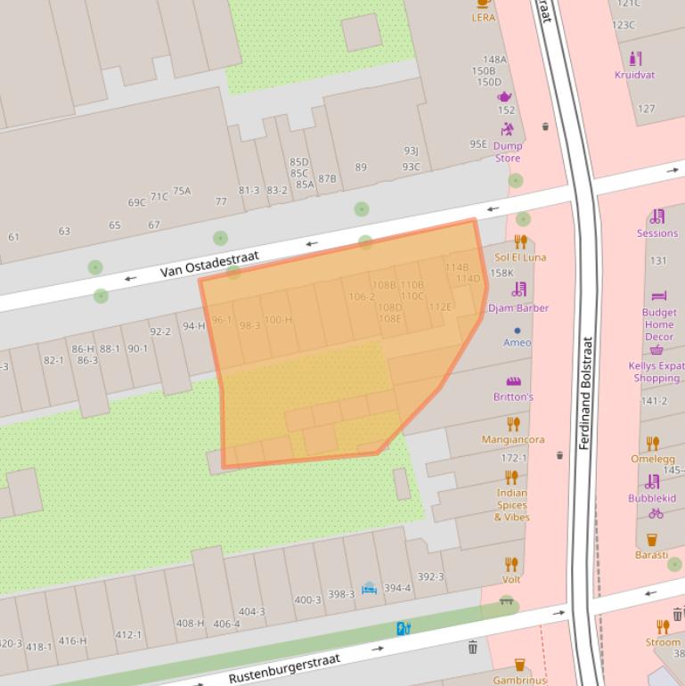 Kaart van postcodegebied 1072TC.