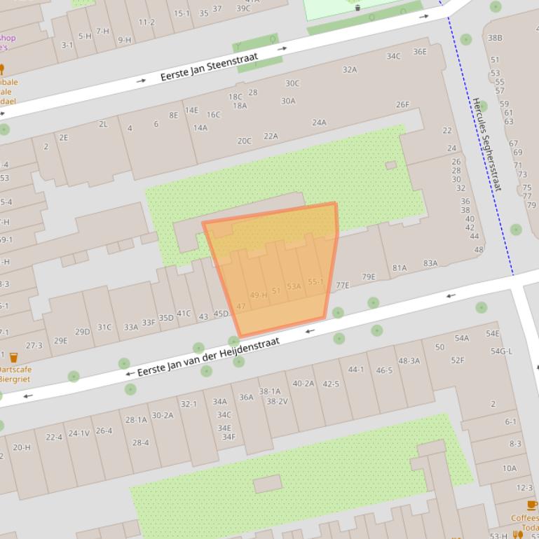 Kaart van postcodegebied 1072TK.