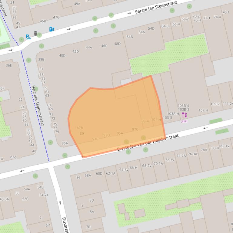 Kaart van postcodegebied 1072TM.