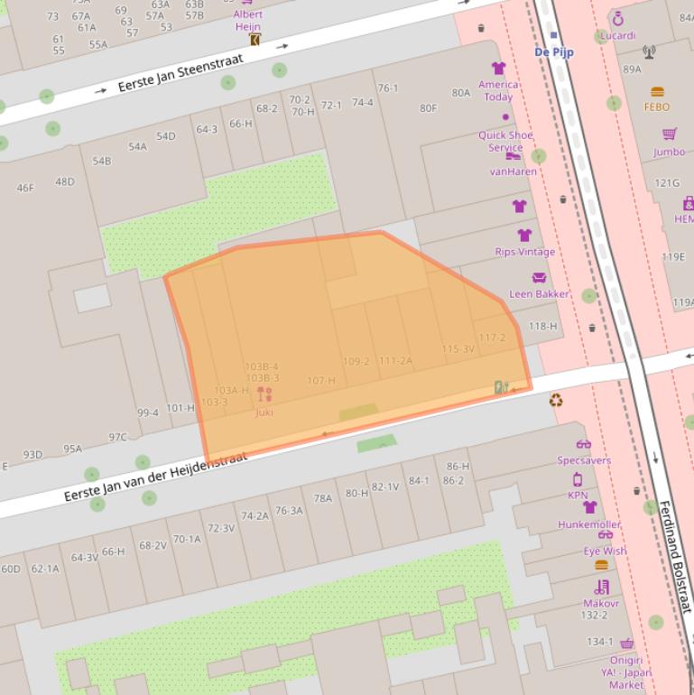 Kaart van postcodegebied 1072TN.