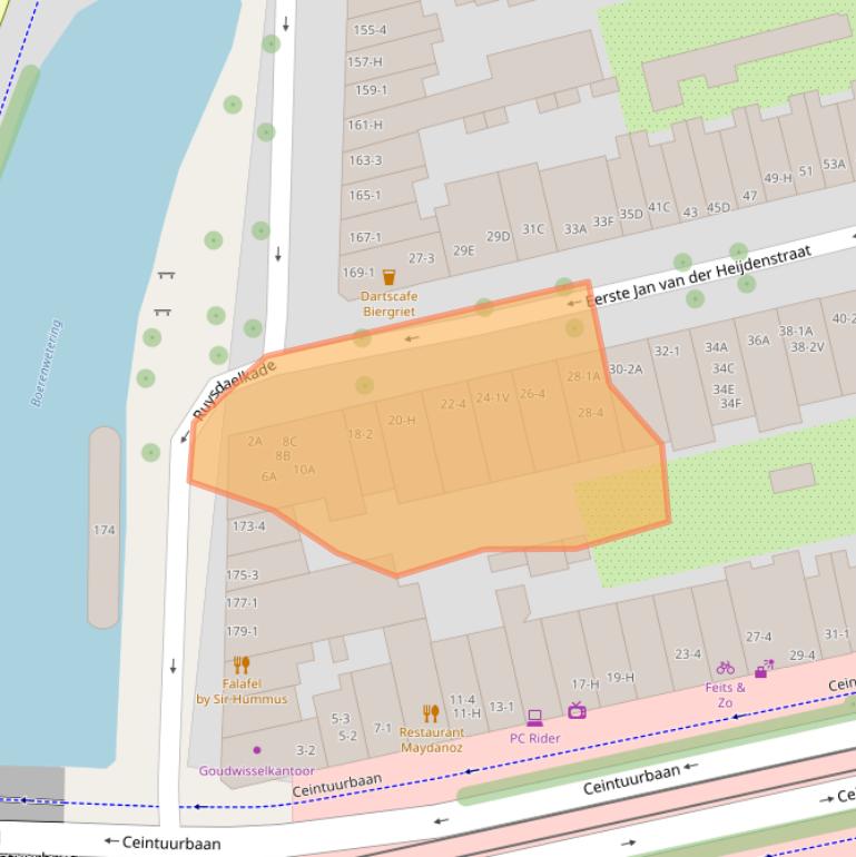 Kaart van postcodegebied 1072TT.