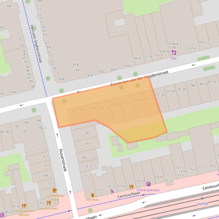Kaart van postcodegebied 1072TX.
