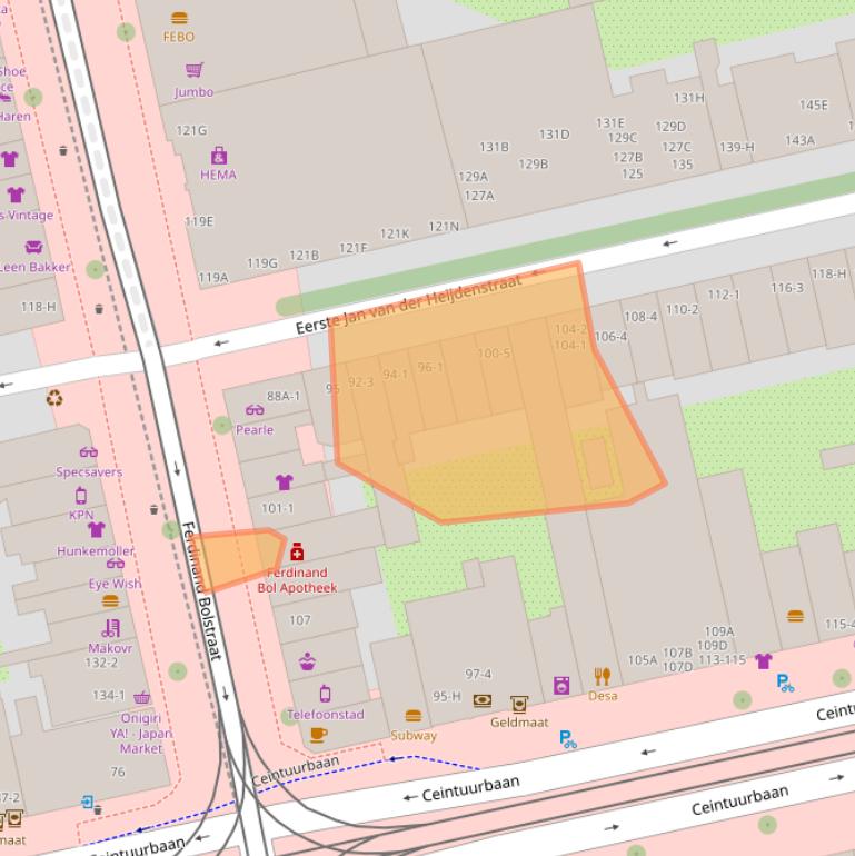 Kaart van postcodegebied 1072VA.