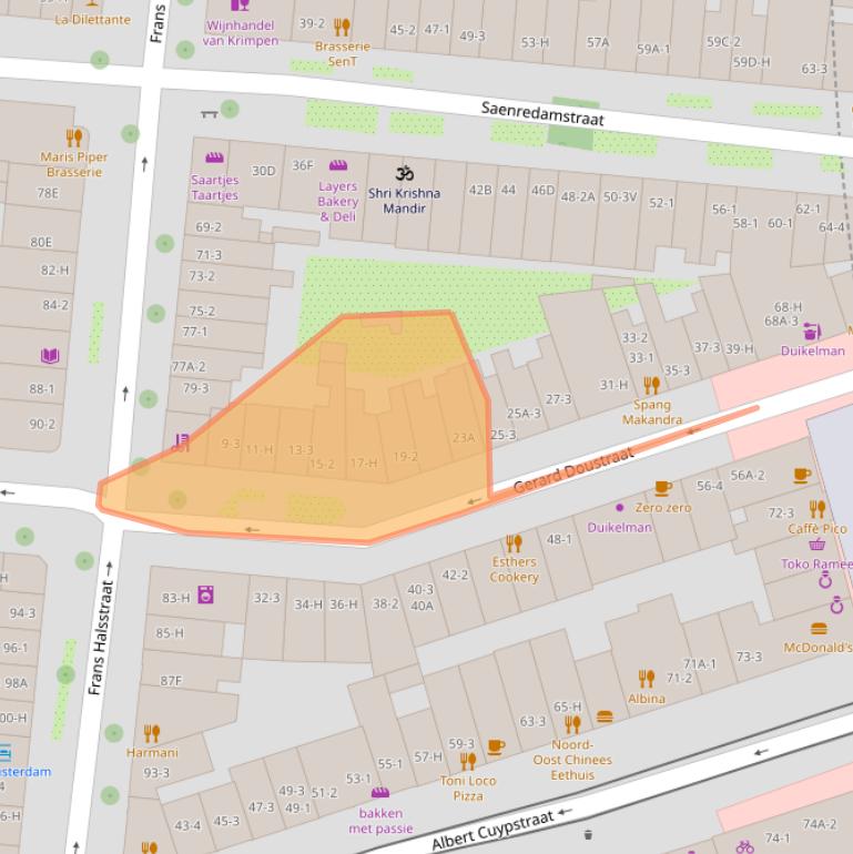 Kaart van postcodegebied 1072VJ.