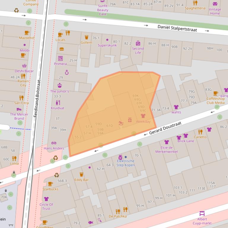 Kaart van postcodegebied 1072VL.