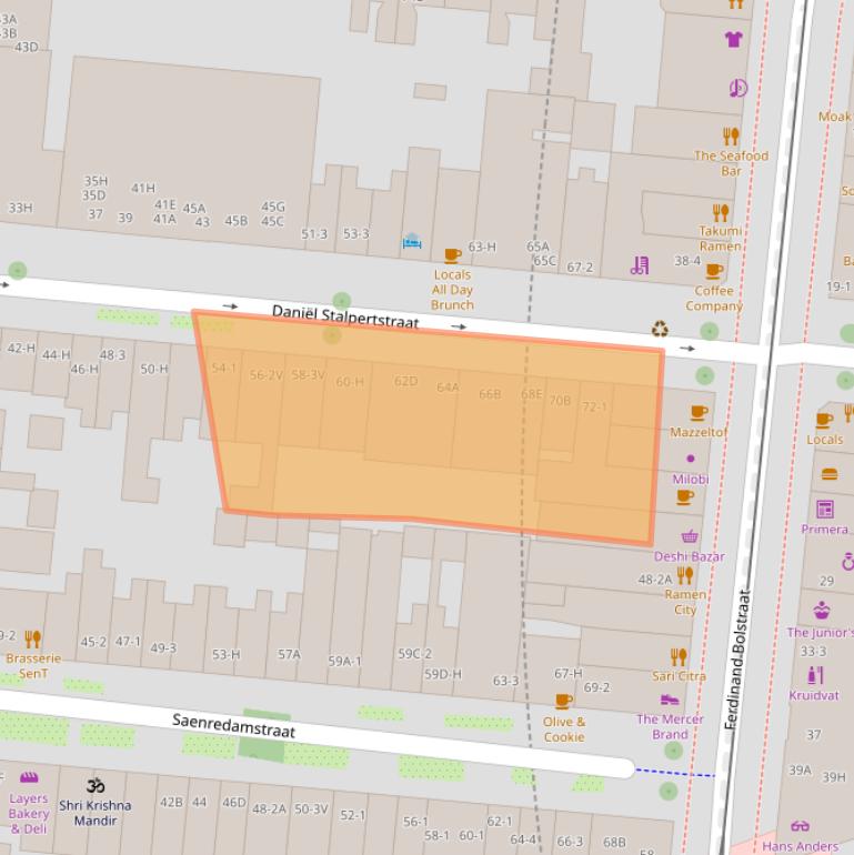 Kaart van postcodegebied 1072XJ.