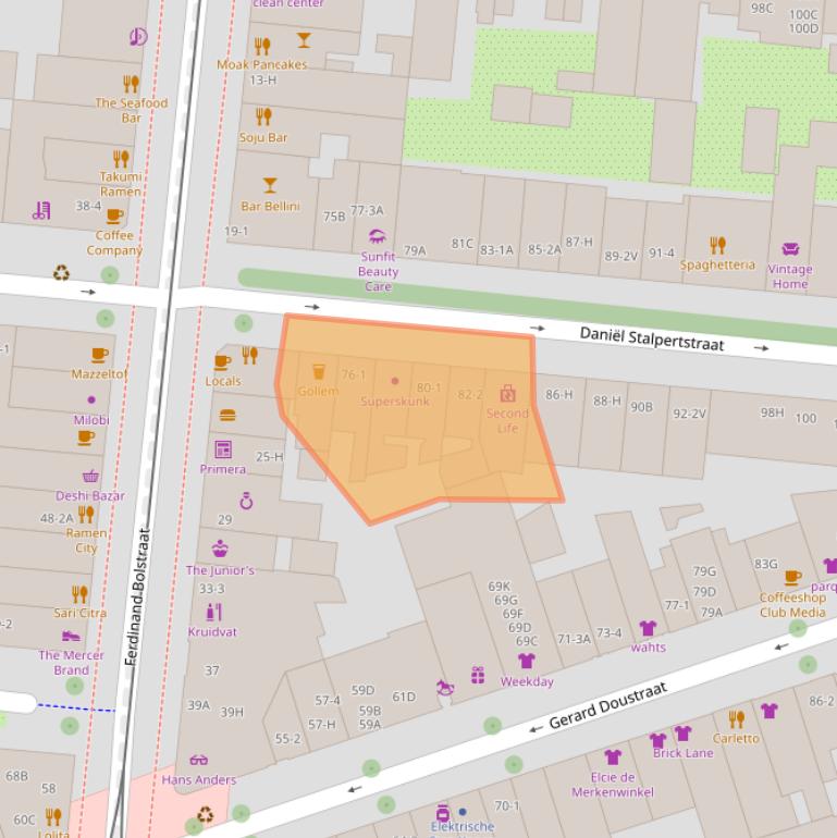 Kaart van postcodegebied 1072XK.