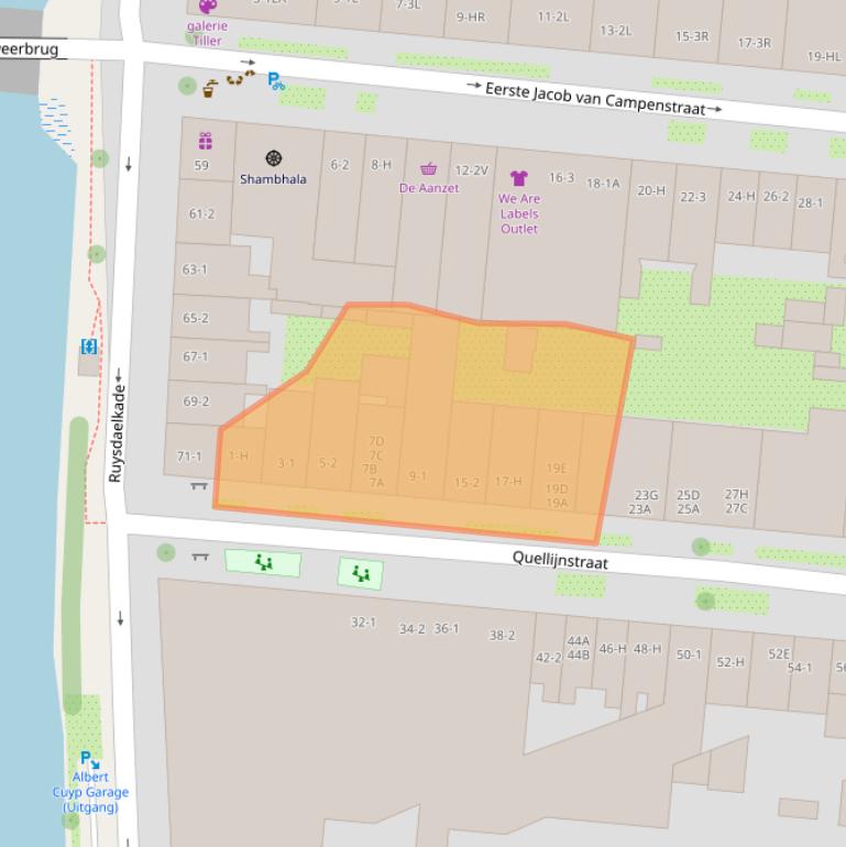 Kaart van postcodegebied 1072XM.