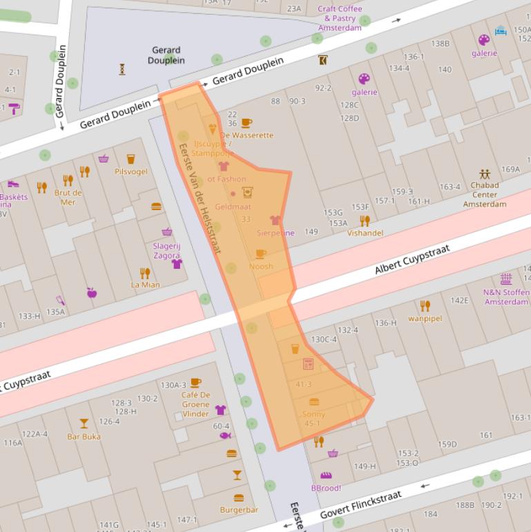 Kaart van postcodegebied 1073AC.