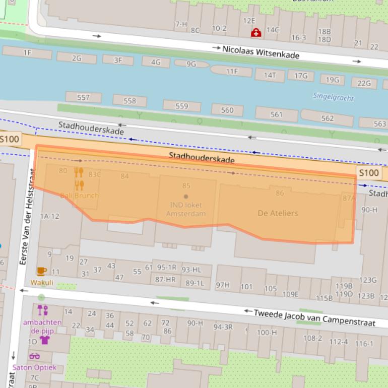 Kaart van postcodegebied 1073AT.
