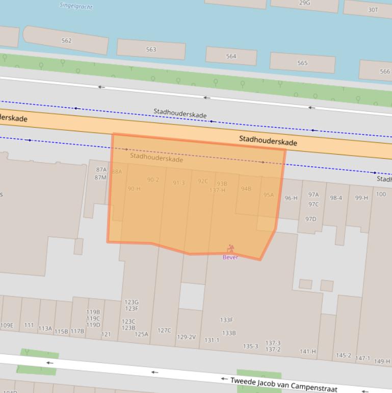 Kaart van postcodegebied 1073AV.