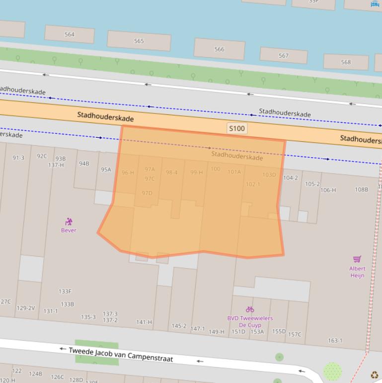 Kaart van postcodegebied 1073AW.