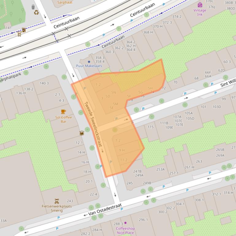 Kaart van postcodegebied 1073EG.