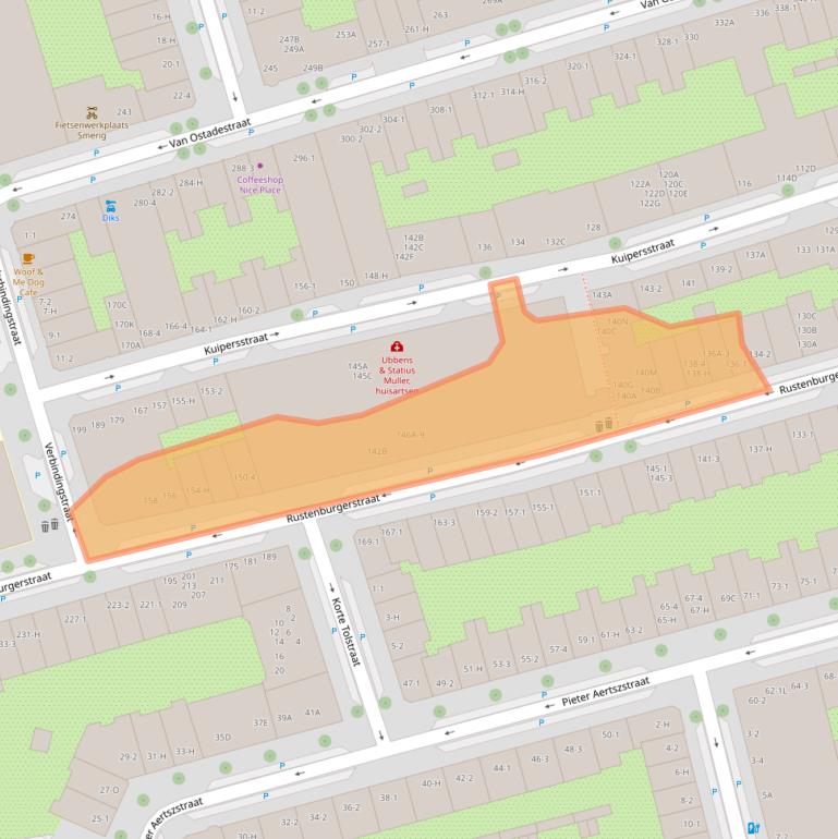 Kaart van postcodegebied 1073GJ.