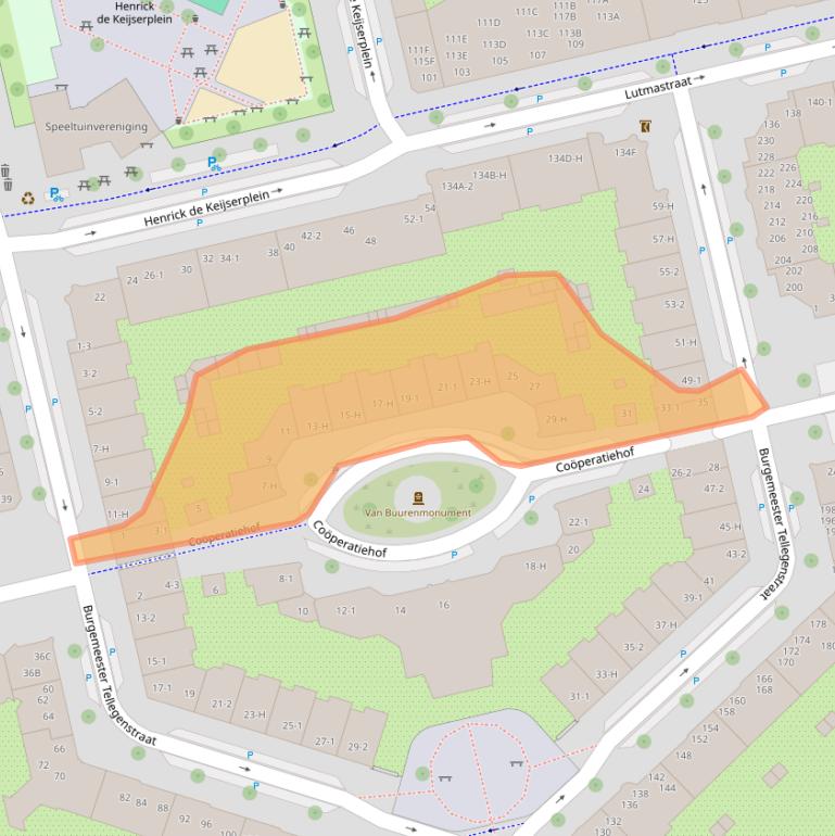 Kaart van postcodegebied 1073JP.