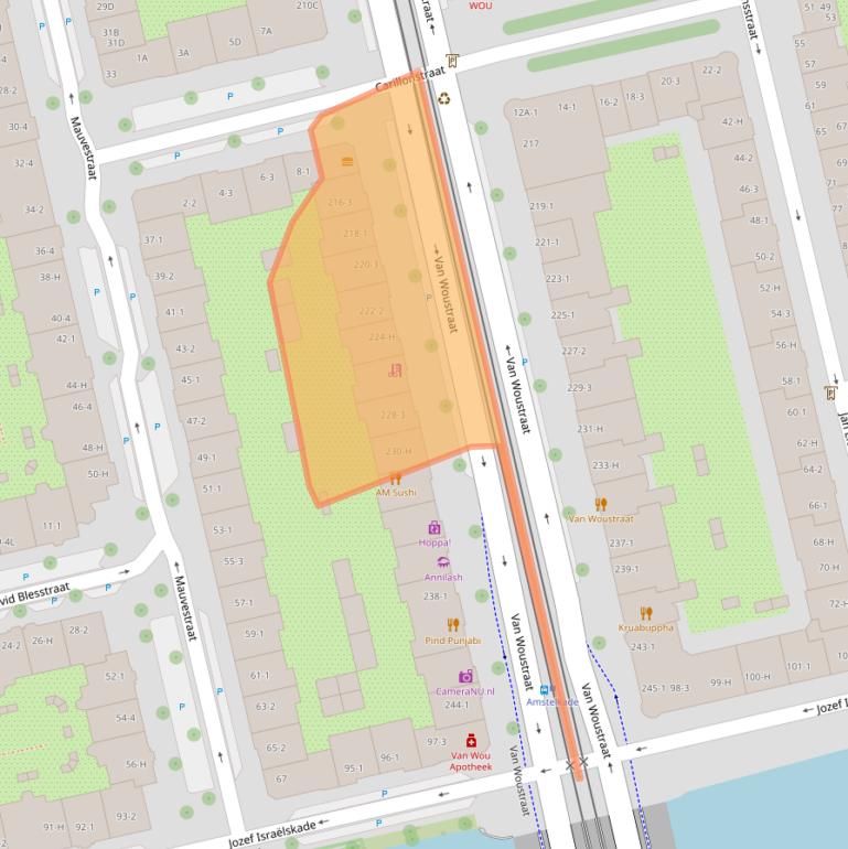 Kaart van postcodegebied 1073NB.