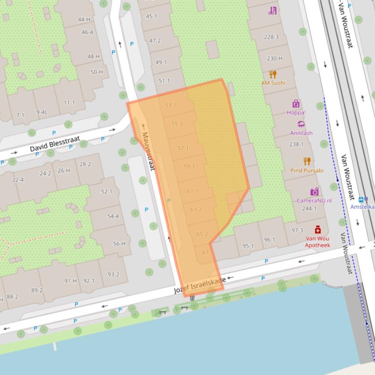 Kaart van postcodegebied 1073RJ.