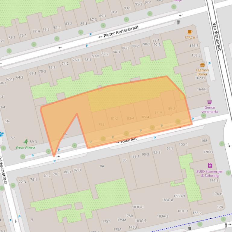Kaart van postcodegebied 1073RZ.