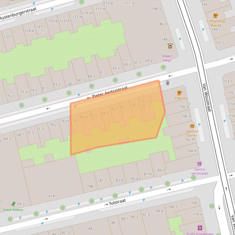 Kaart van postcodegebied 1073ST.