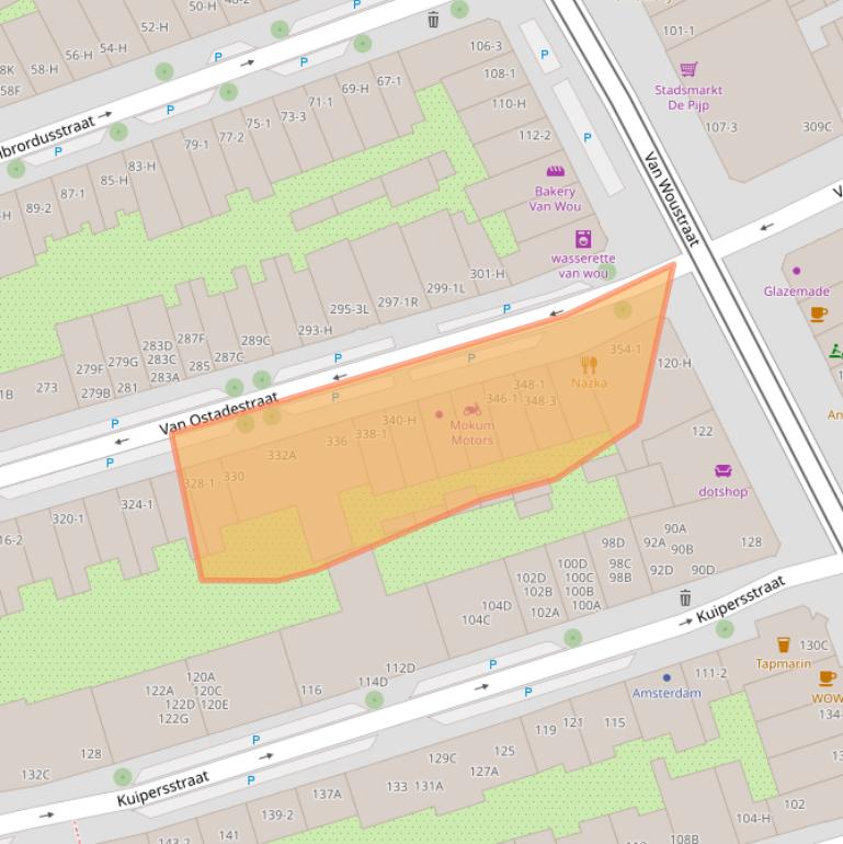Kaart van postcodegebied 1073TZ.