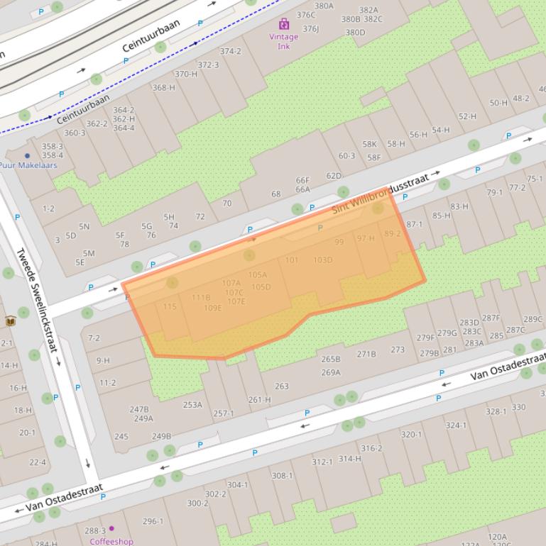 Kaart van postcodegebied 1073VB.