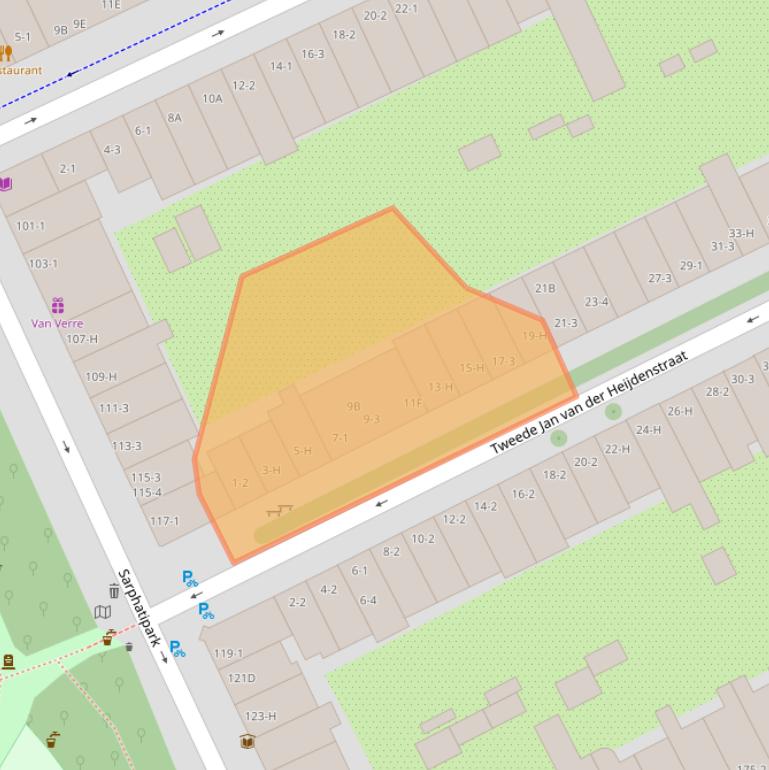 Kaart van postcodegebied 1073VE.