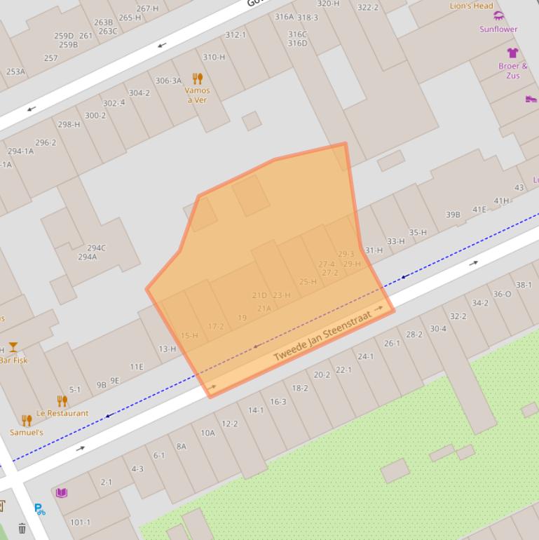 Kaart van postcodegebied 1073VL.