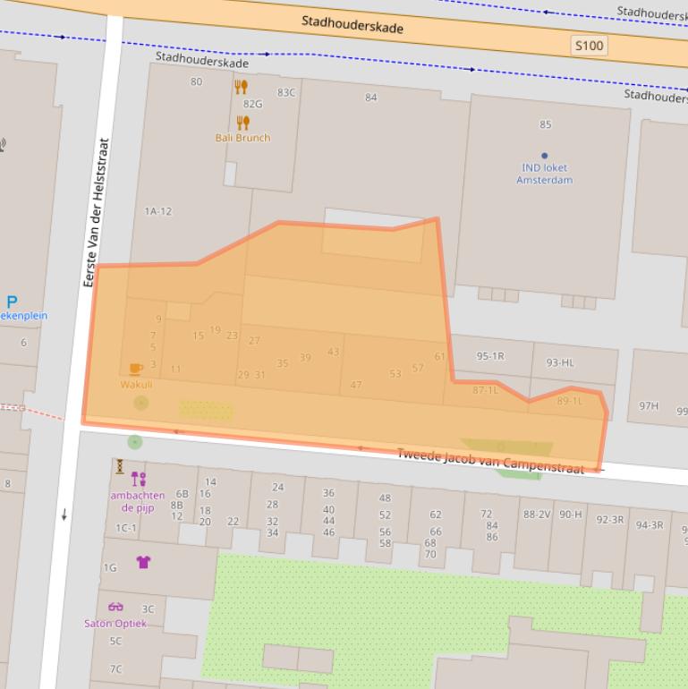 Kaart van postcodegebied 1073XN.