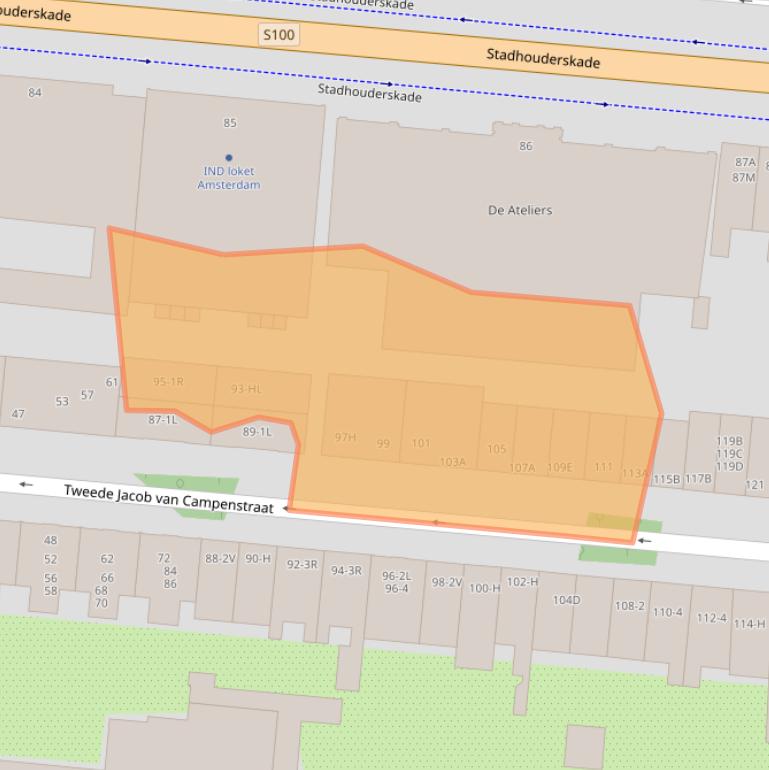 Kaart van postcodegebied 1073XP.