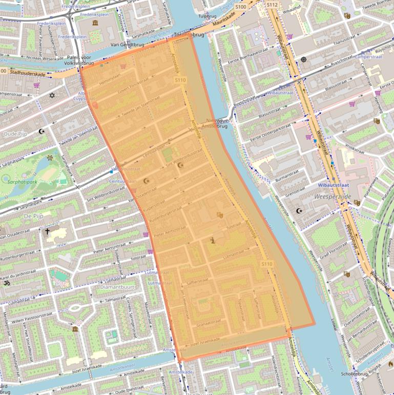 Kaart van postcodegebied 1074.