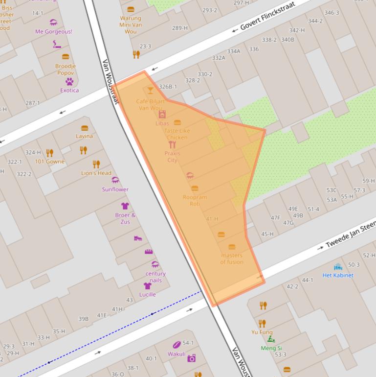 Kaart van postcodegebied 1074AB.