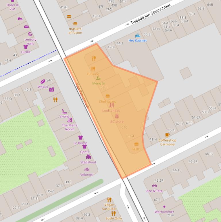 Kaart van postcodegebied 1074AC.