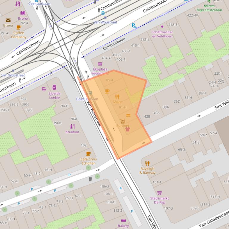 Kaart van postcodegebied 1074AE.