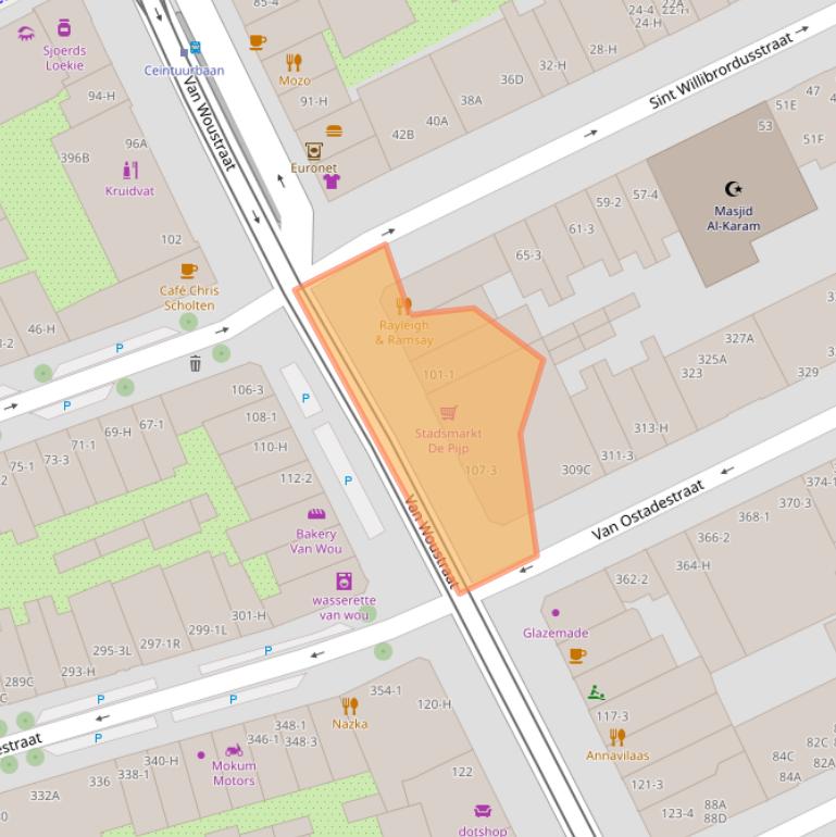 Kaart van postcodegebied 1074AG.