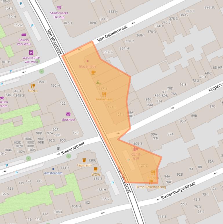 Kaart van postcodegebied 1074AH.