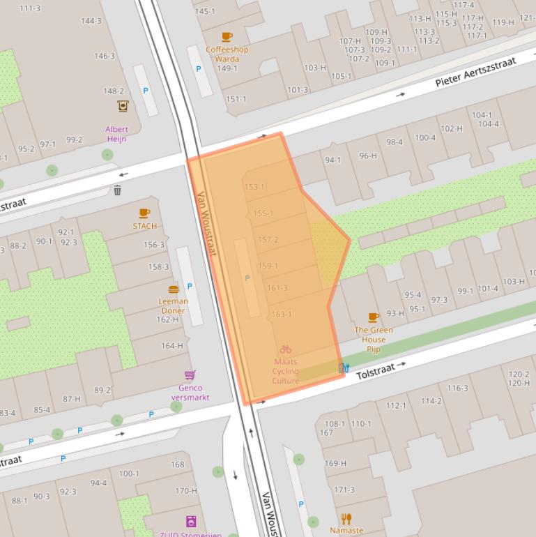 Kaart van postcodegebied 1074AK.