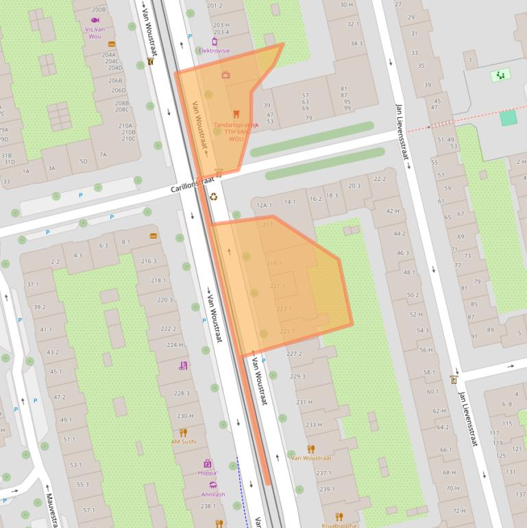 Kaart van postcodegebied 1074AP.