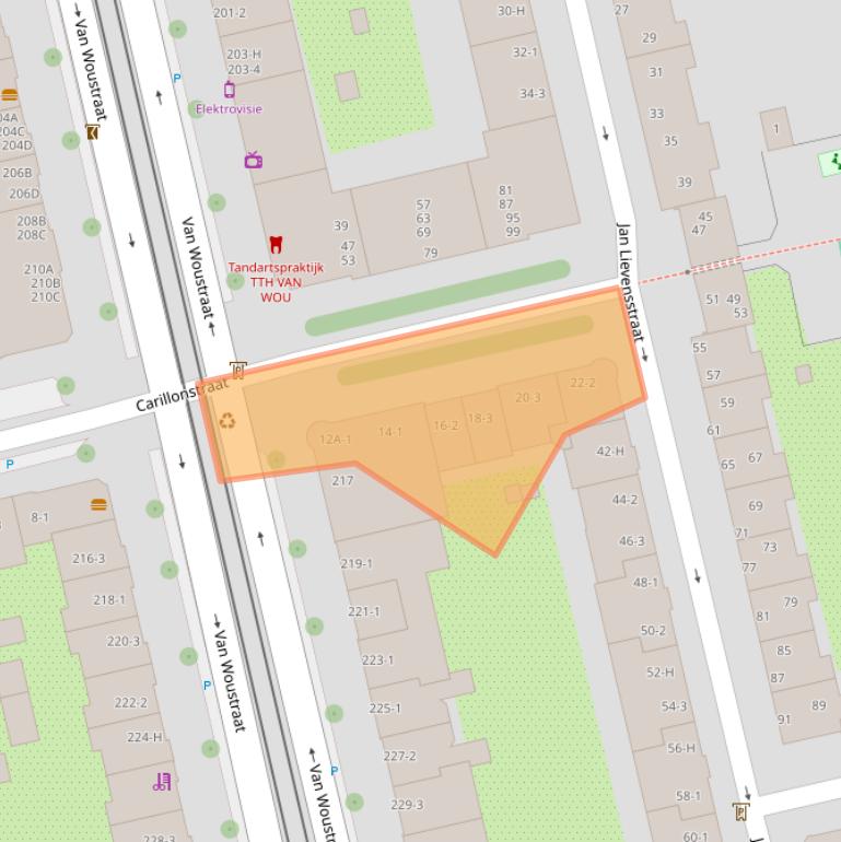 Kaart van postcodegebied 1074AT.