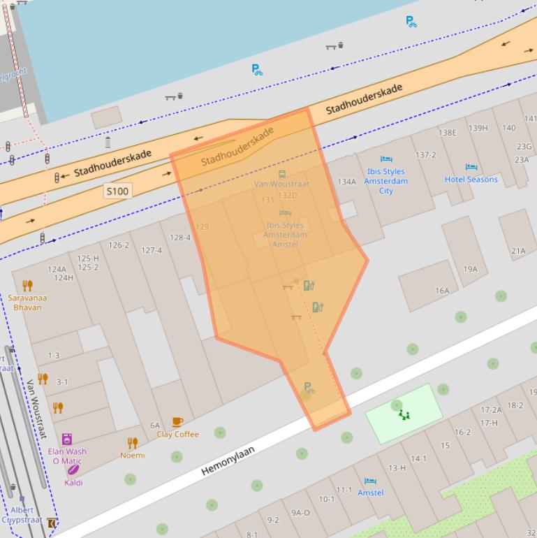 Kaart van postcodegebied 1074AW.