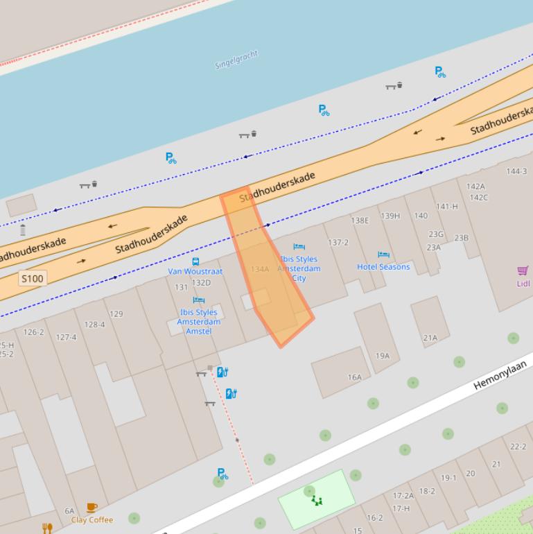 Kaart van postcodegebied 1074AX.