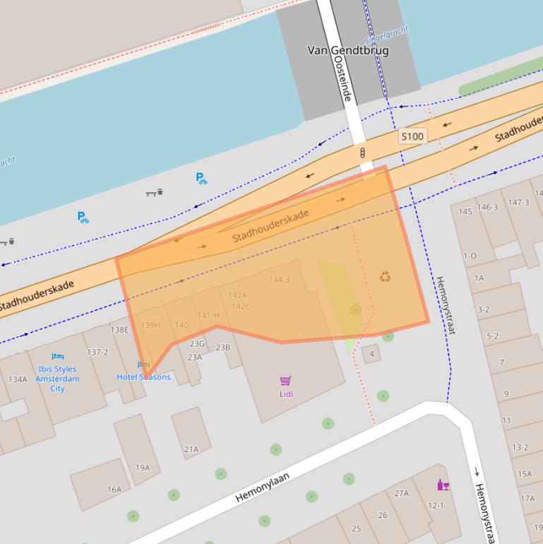 Kaart van postcodegebied 1074BA.