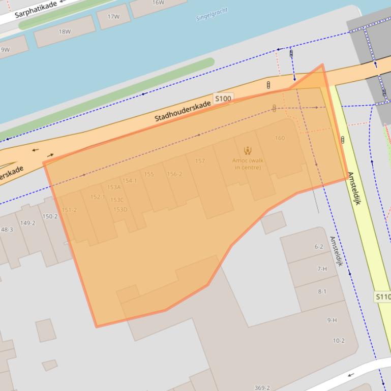 Kaart van postcodegebied 1074BC.